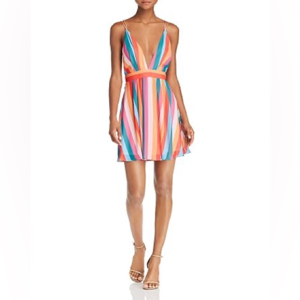 AQUA Rainbow Stripe Mini Dress